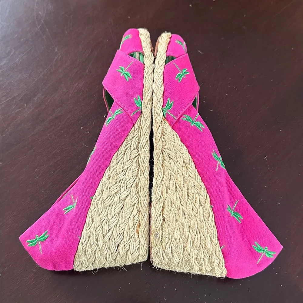 Lauren Ralph Lauren Cecelia Pink Embroidered Canvas Wedge Espadrille Size 10